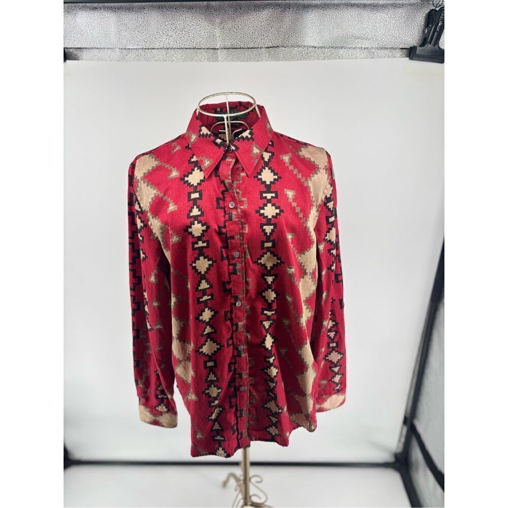 Lauren Ralph Lauren Petite Western Aztec Shirt Red Size LP Cotton